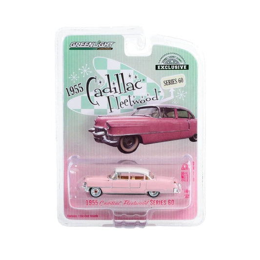 1955 Cadillac Fleetwood Series 60 - Pink with White Roof 30396, Greenlight 1:64