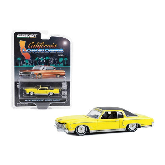 California Lowriders Series 3- 1971 Chevy Monte Carlo - Sunflower Yellow with Black Roof 63040-C, Greenlight 1:64