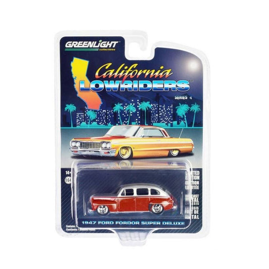 California Lowriders Series 4 - 1947 Ford Fordor Super Deluxe - Silver Metallic over Red Two-Tone 63050-A Greenlight 1:64
