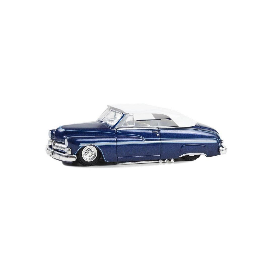 California Lowriders Series 4 - 1950 Mercury Eight Chopped Top Convertible - Dark Blue Metallic with Light Blue Pinstripes and White Top 63050-B Greenlight 1:64