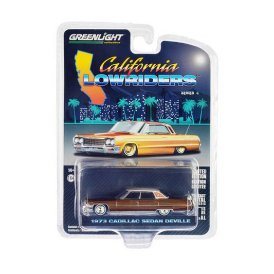 California Lowriders Series 4-1973 Cadillac Sedan deVille - Dark Brown Metallic with Light Brown Pinstripes 63050-E Greenlight 1:64